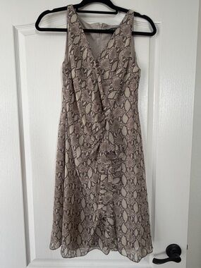 Lauren Ralph Lauren Taupe and Cream Snake-Print Midi Dress
